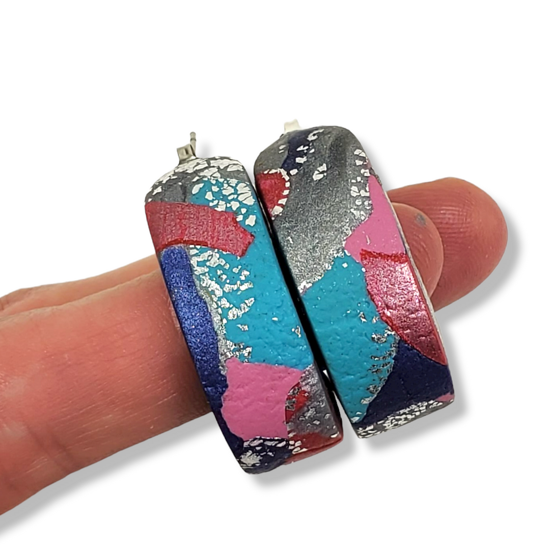 Hoop Earrings Medium - Marbled - Very Peri-Earrings-Tiry Originals, LLC