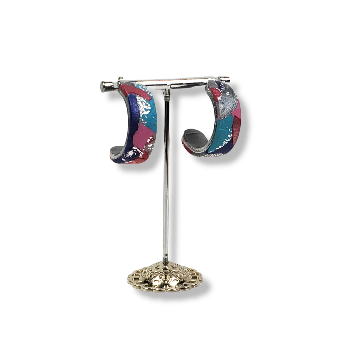 Hoop Earrings Medium - Marbled - Very Peri-Earrings--Tiry Originals, LLC
