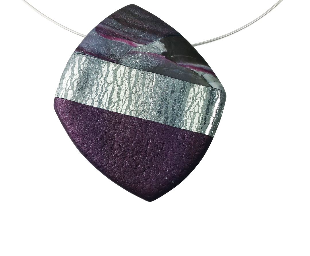 Large Angled Square Pendant - Marbled - Burgundy-Sale--Tiry Originals, LLC