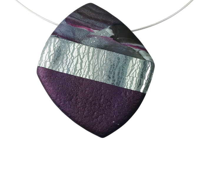 Large Angled Square Pendant - Marbled - Burgundy-Sale--Tiry Originals, LLC