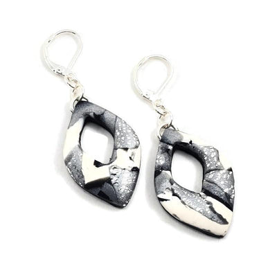 Large Diamond Cutout Dangle Earring - Calacatta-Earrings-PME43 BWS #1-Black White Silver-Tiry Originals, LLC