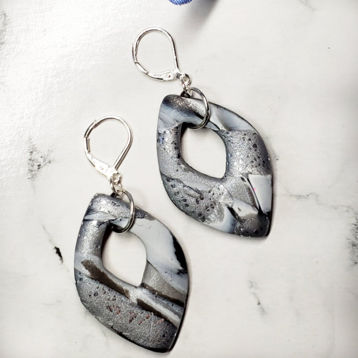 Large Diamond Cutout Dangle Earring - Calacatta-Earrings-Tiry Originals, LLC