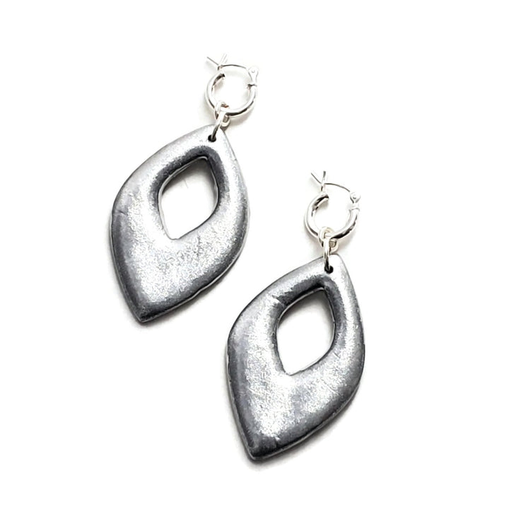 Large Diamond Cutout Dangle Earring - Chrome-Earrings-Tiry Originals, LLC