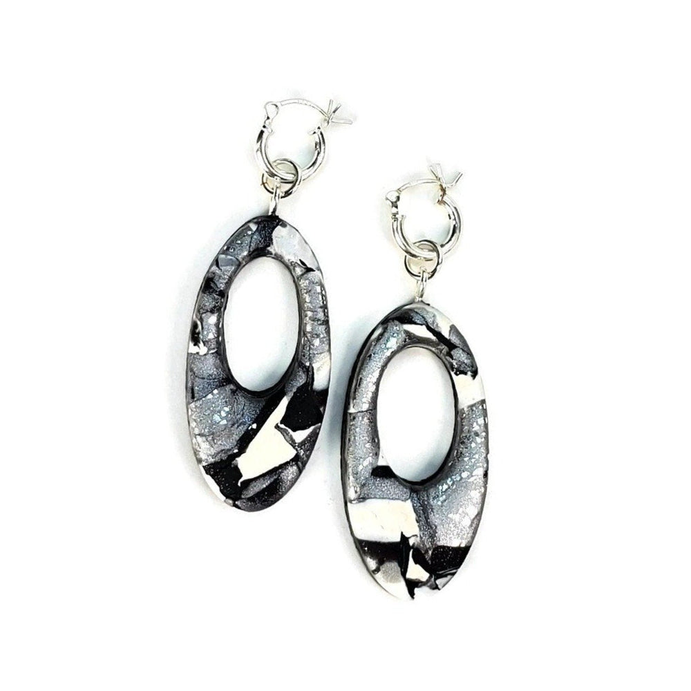 Large Oval Cutout Dangle Earring - Calacatta-Earrings-Tiry Originals, LLC