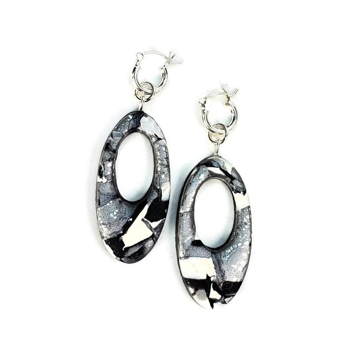 Large Oval Cutout Dangle Earring - Calacatta-Earrings-Tiry Originals, LLC