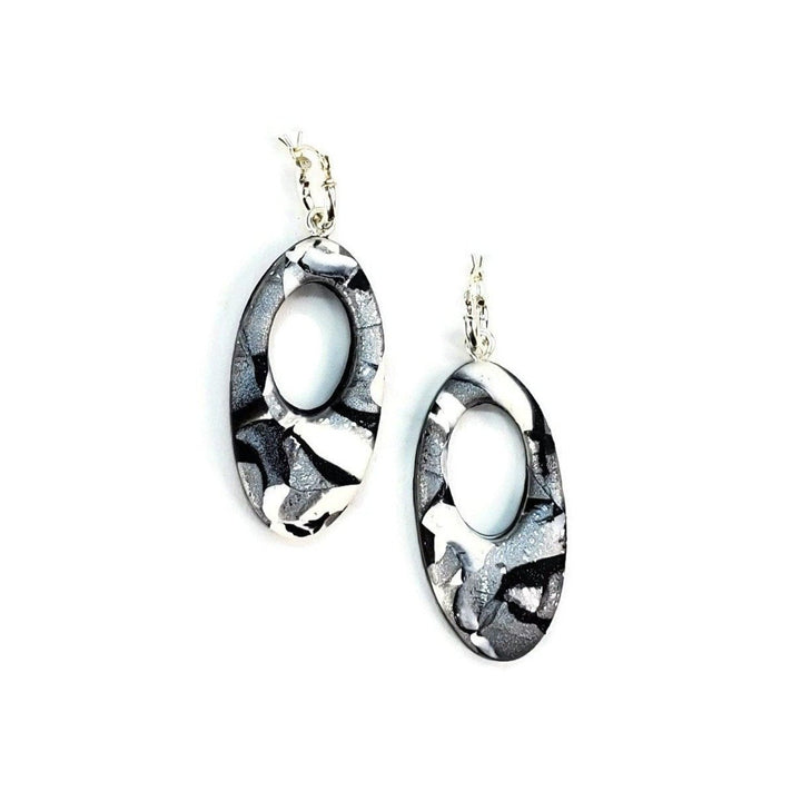 Large Oval Cutout Dangle Earring - Calacatta-Earrings-Tiry Originals, LLC