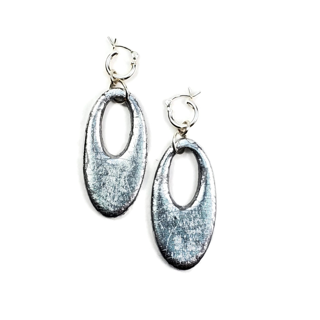 Large Oval Cutout Dangle Earring - Chrome-Earrings-Tiry Originals, LLC