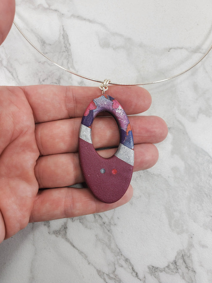 Large Oval Donut Pendant - Marbled - Viva Magenta-Pendants-Tiry Originals, LLC