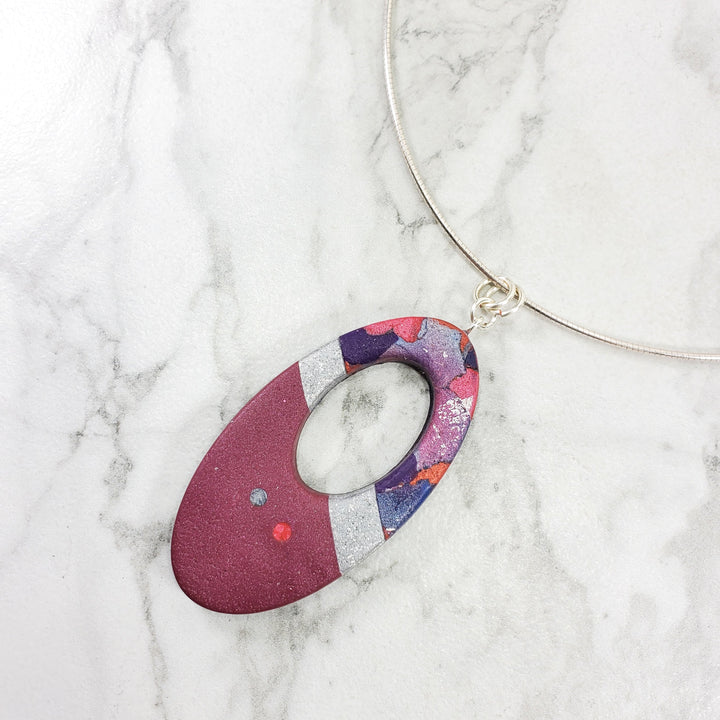 Large Oval Donut Pendant - Marbled - Viva Magenta-Pendants--Tiry Originals, LLC