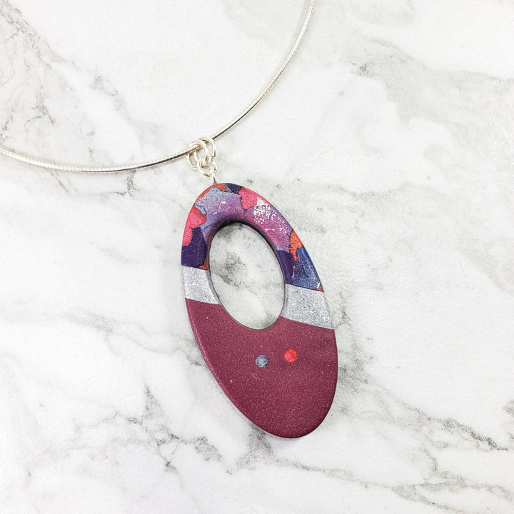 Large Oval Donut Pendant - Marbled - Viva Magenta-Pendants--Tiry Originals, LLC