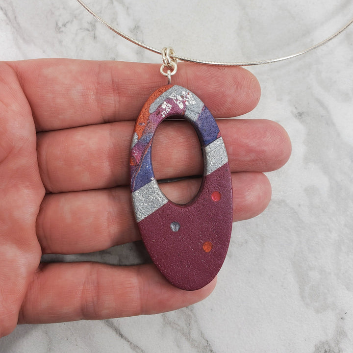 Large Oval Donut Pendant - Marbled - Viva Magenta-Pendants-Tiry Originals, LLC