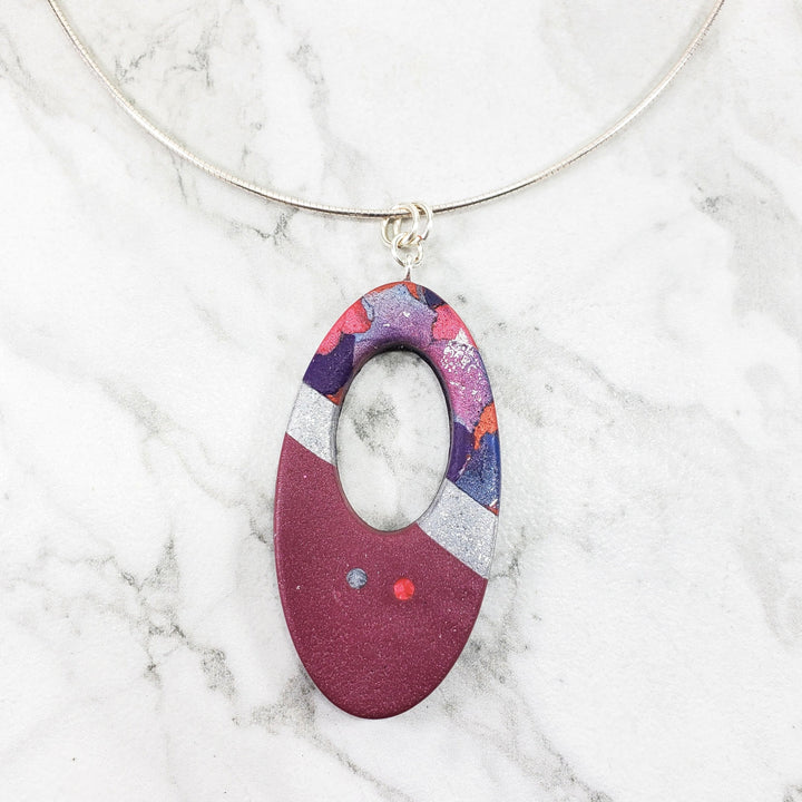 Large Oval Donut Pendant - Marbled - Viva Magenta-Pendants--Tiry Originals, LLC