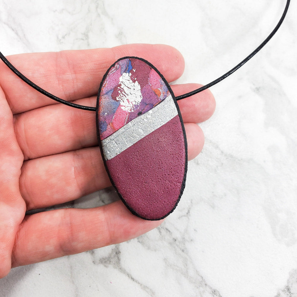 Large Oval Pendant - Marbled - Viva Magenta-Pendants-Tiry Originals, LLC