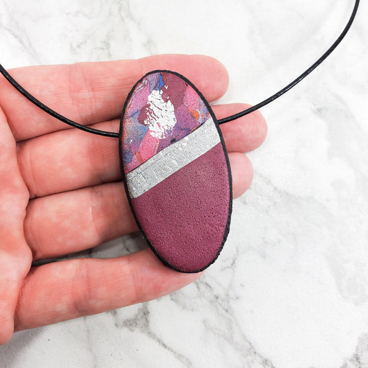 Large Oval Pendant - Marbled - Viva Magenta-Pendants-Tiry Originals, LLC
