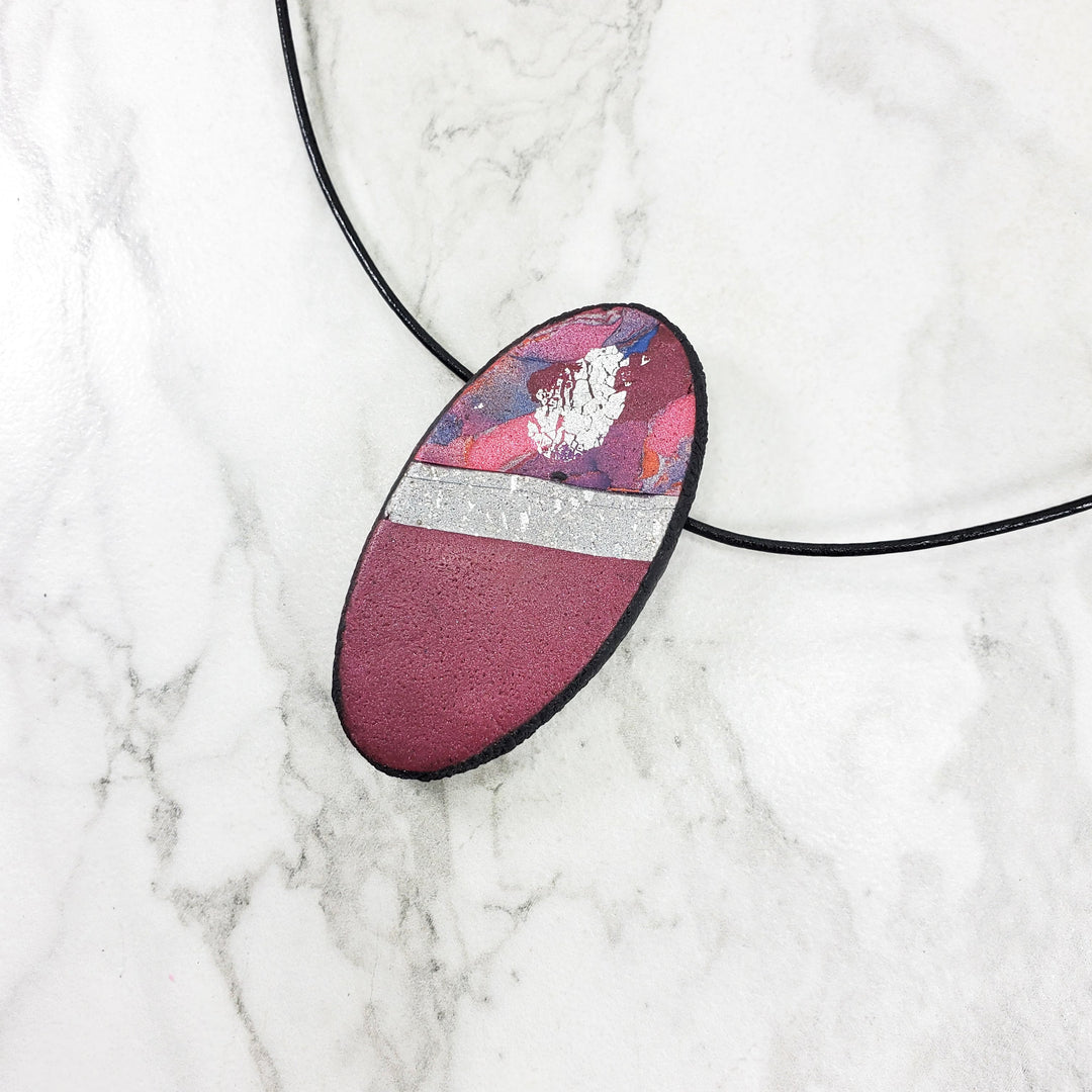 Large Oval Pendant - Marbled - Viva Magenta-Pendants-Tiry Originals, LLC