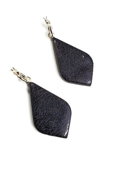 Large Teardrop Dangle Earring - Shiny Black-Earrings-PME45 Shiny Black Crackle-Shiny Black Crackle-Tiry Originals, LLC