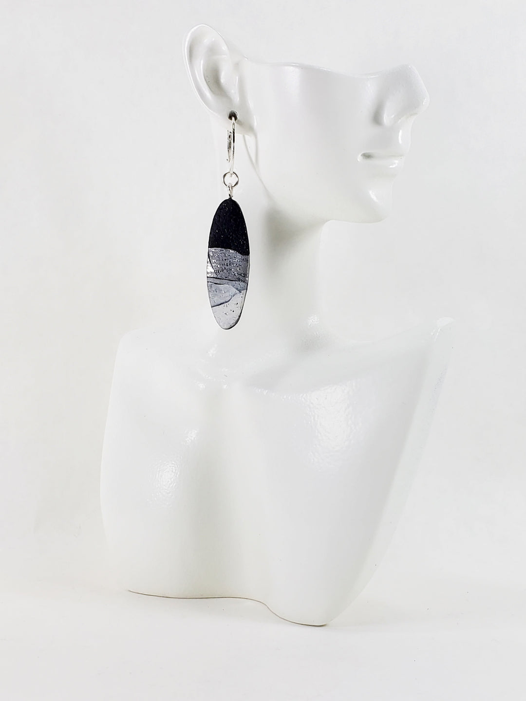 Long Oval Dangle Earring - Calacatta-Earrings--Tiry Originals, LLC