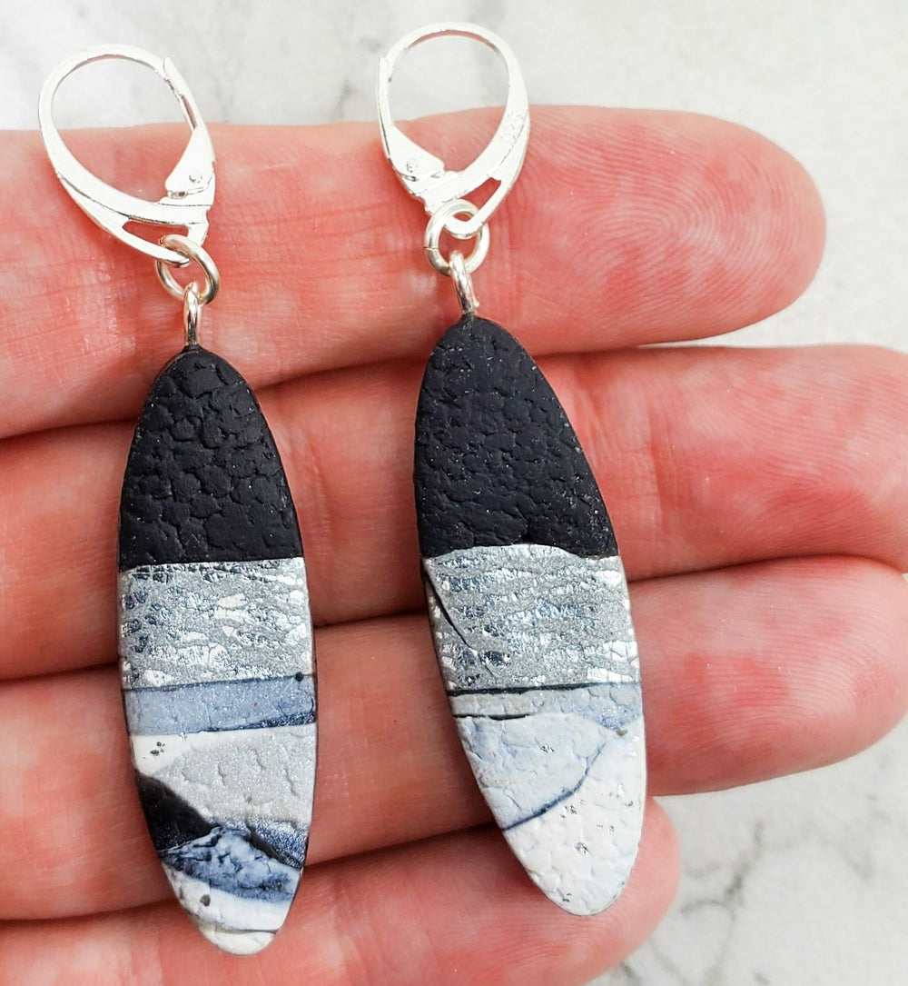 Long Oval Dangle Earring - Calacatta-Earrings-Tiry Originals, LLC