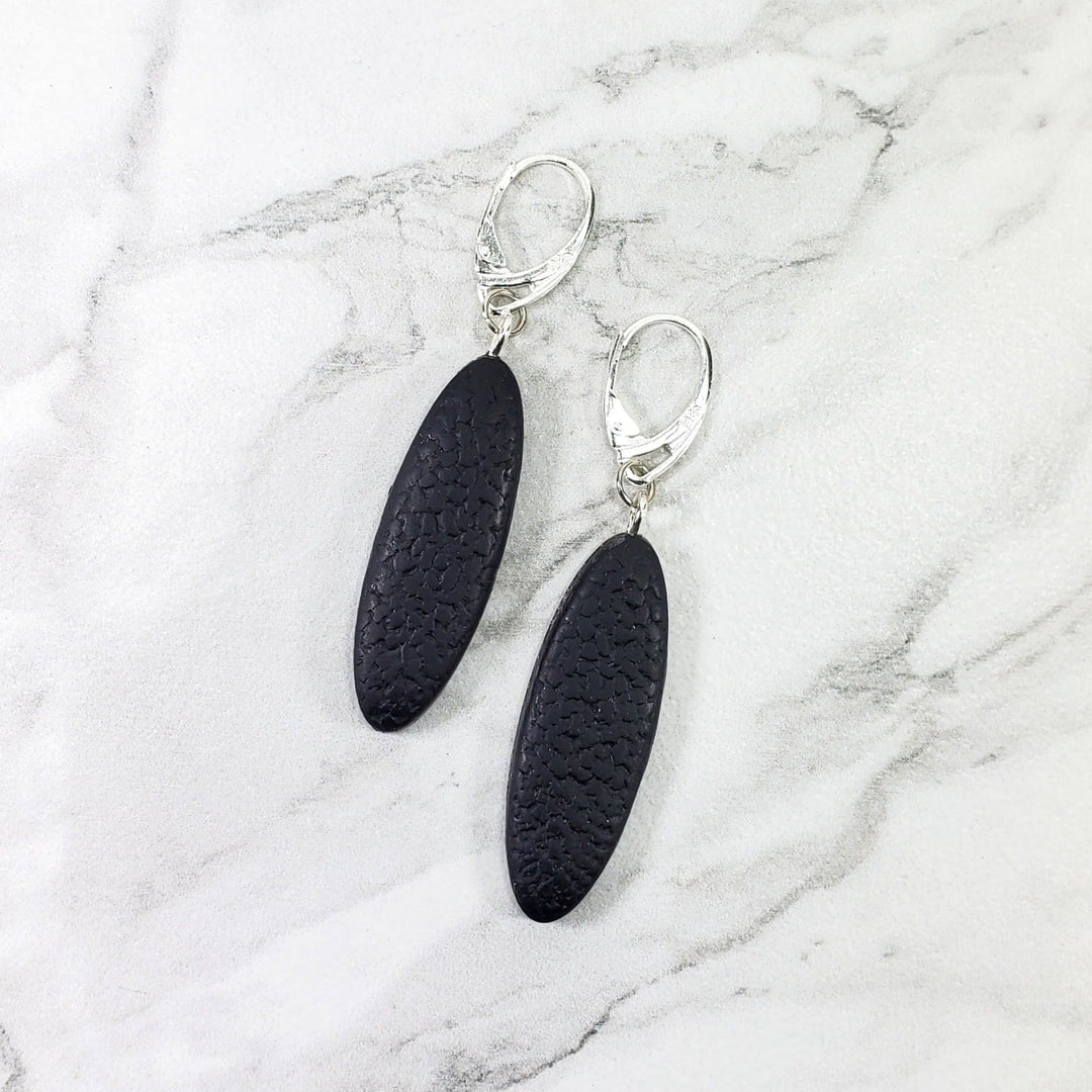 Long Oval Dangle Earring - Large - Black-Earrings-PME36 Black-Red Matte-Tiry Originals, LLC