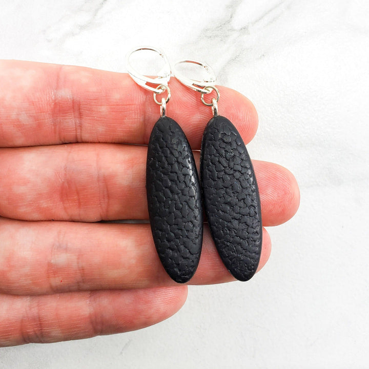 Long Oval Dangle Earring - Large - Black-Earrings-Tiry Originals, LLC