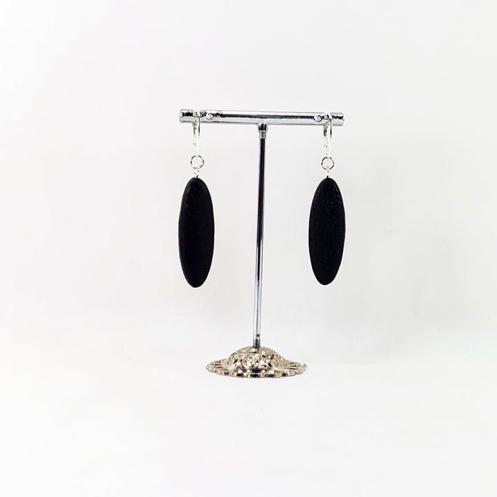 Long Oval Dangle Earring - Large - Black-Earrings-Tiry Originals, LLC