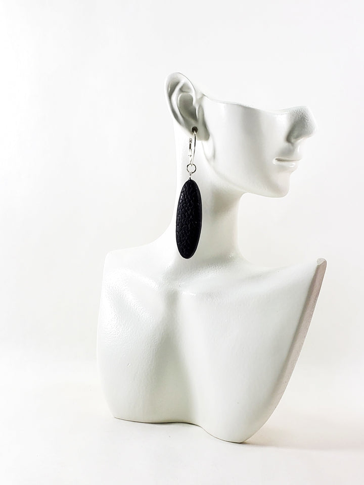 Long Oval Dangle Earring - Large - Black-Earrings-Tiry Originals, LLC