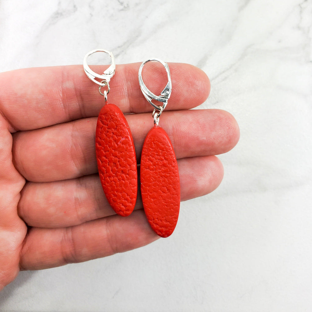 Long Oval Dangle Earring - Large - Red-Earrings-PME36 Red-Red Matte-Tiry Originals, LLC