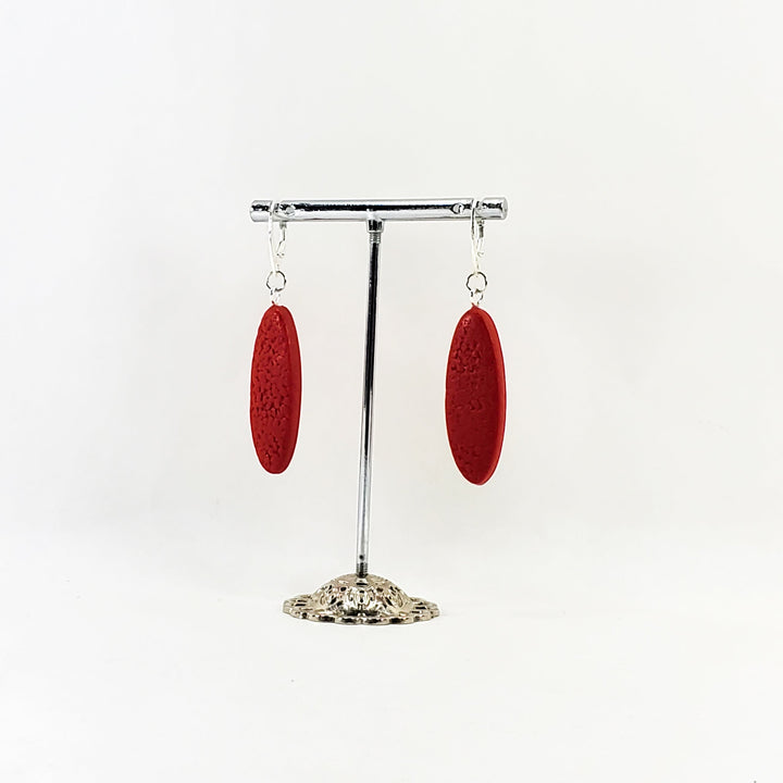 Long Oval Dangle Earring - Large - Red-Earrings-PME36 Red-Red Matte-Tiry Originals, LLC