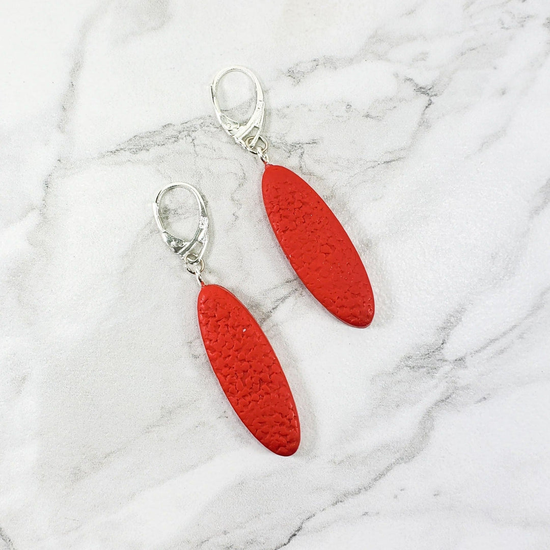 Long Oval Dangle Earring - Large - Red-Earrings-Tiry Originals, LLC