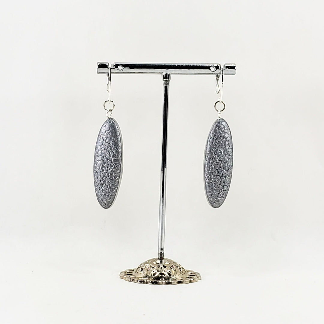 Long Oval Dangle Earring - Large - Silver-Earrings-PME36 Silver-Matte Silver-Tiry Originals, LLC