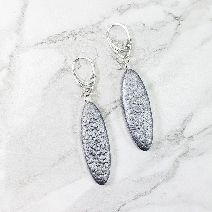 Long Oval Dangle Earring - Large - Silver-Earrings-PME36 Silver-Matte Silver-Tiry Originals, LLC