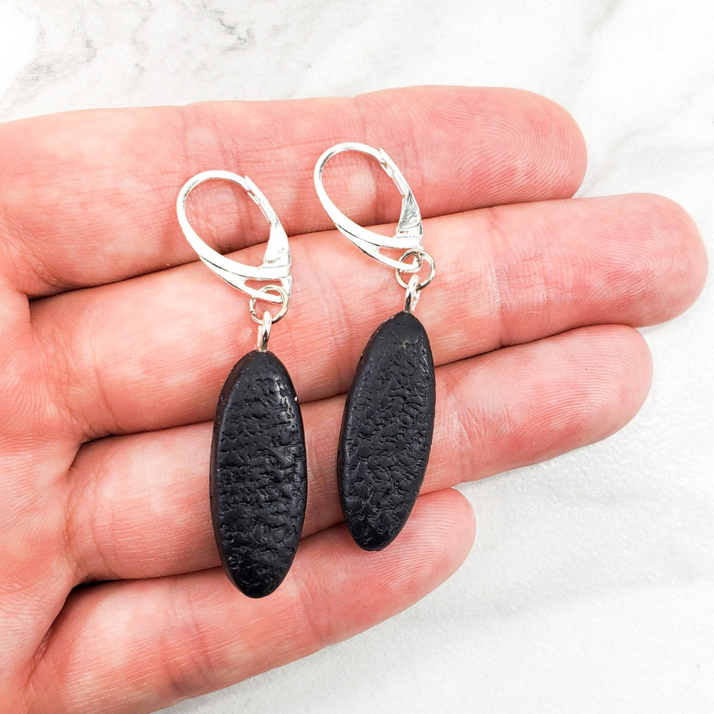 Long Oval Dangle Earring - Small - Black-Earrings-PME22 Black-Matte Black-Tiry Originals, LLC