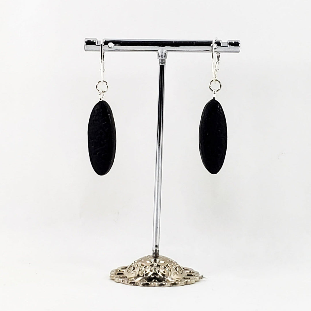 Long Oval Dangle Earring - Small - Black-Earrings-PME22 Black-Matte Black-Tiry Originals, LLC