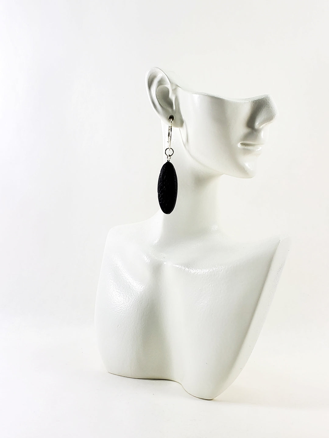 Long Oval Dangle Earring - Small - Black-Earrings-PME22 Black-Matte Black-Tiry Originals, LLC