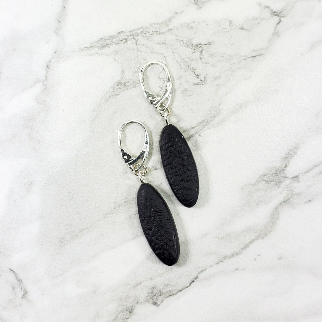 Long Oval Dangle Earring - Small - Black-Earrings-PME22 Black-Matte Black-Tiry Originals, LLC