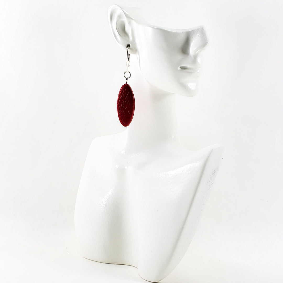 Long Oval Dangle Earring - Small - Red-Earrings-PME22 Red-Red Matte-Tiry Originals, LLC