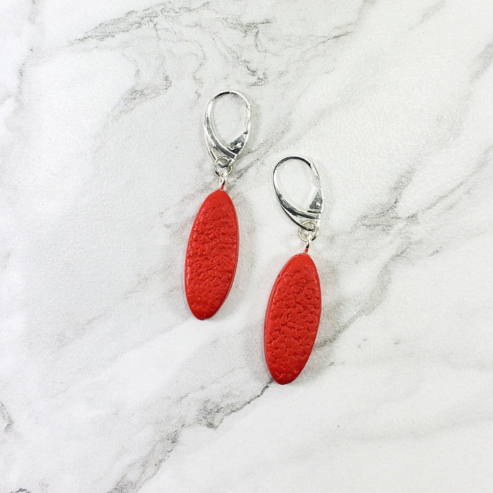 Long Oval Dangle Earring - Small - Red-Earrings-PME22 Red-Red Matte-Tiry Originals, LLC