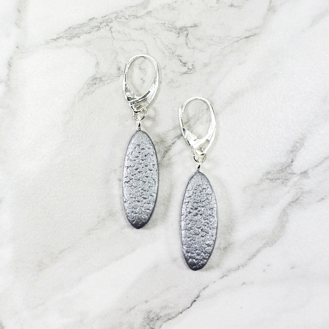 Long Oval Dangle Earring - Small - Silver-Earrings-PME22 Silver-Matte Silver-Tiry Originals, LLC