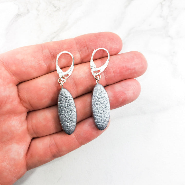 Long Oval Dangle Earring - Small - Silver-Earrings-Tiry Originals, LLC