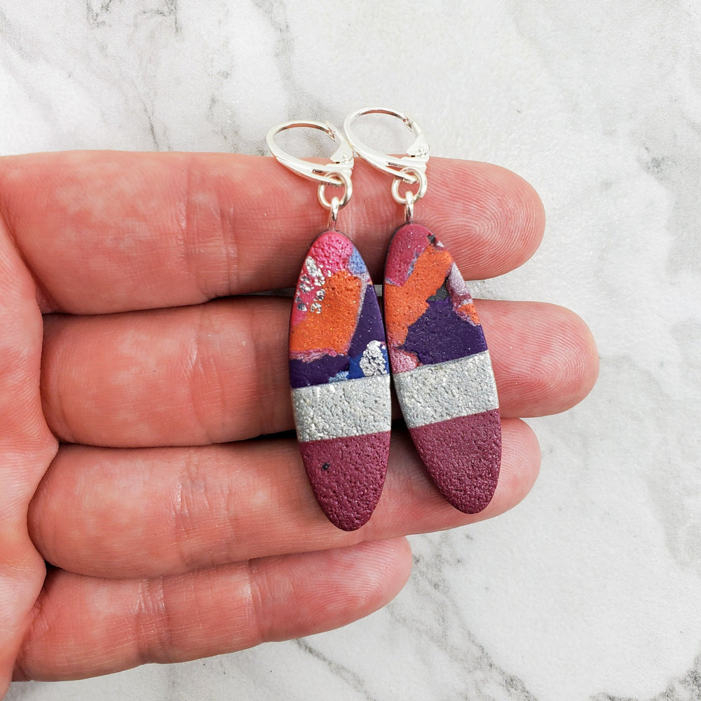 Long Oval Dangle Earrings - Marbled - Viva Magenta-Earrings-Tiry Originals, LLC