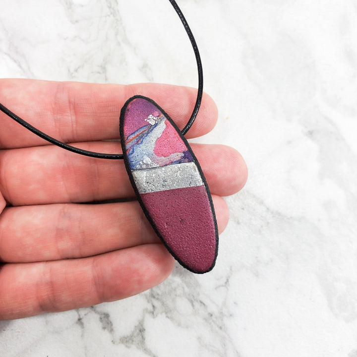 Long Oval Pendant - Marbled - Viva Magenta-Pendants-Tiry Originals, LLC