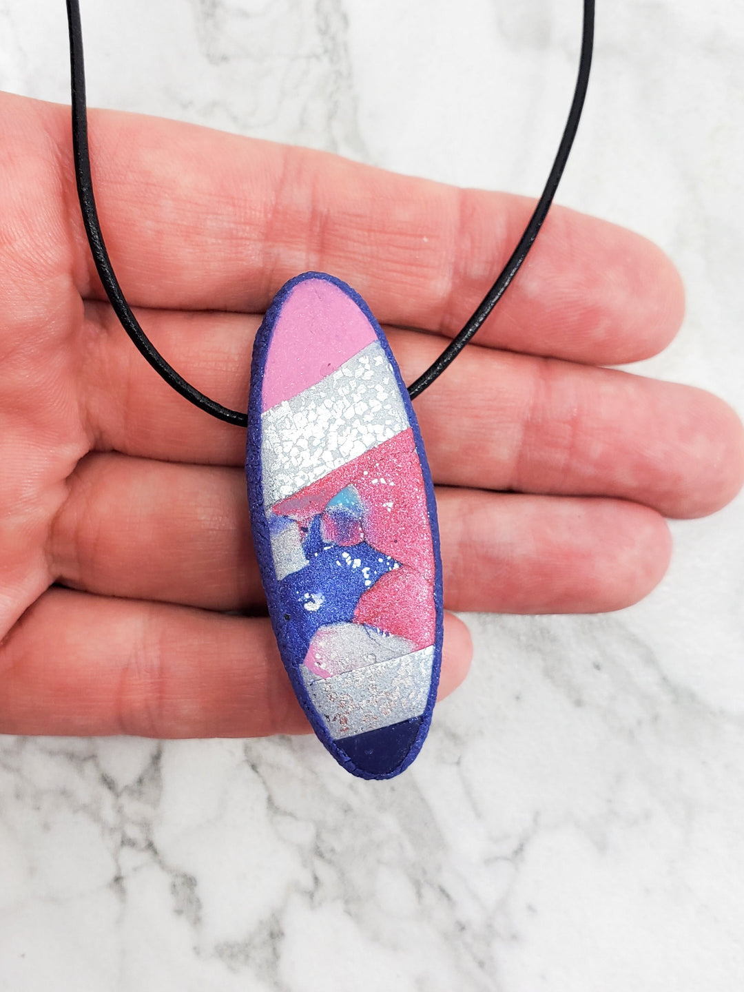 Long Oval Pendant - Very Peri-Pendants-Tiry Originals, LLC