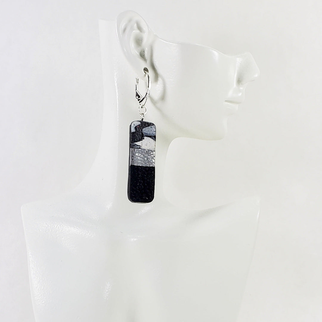 Long Rectangle Dangle Earring - Calacatta-Earrings--Tiry Originals, LLC