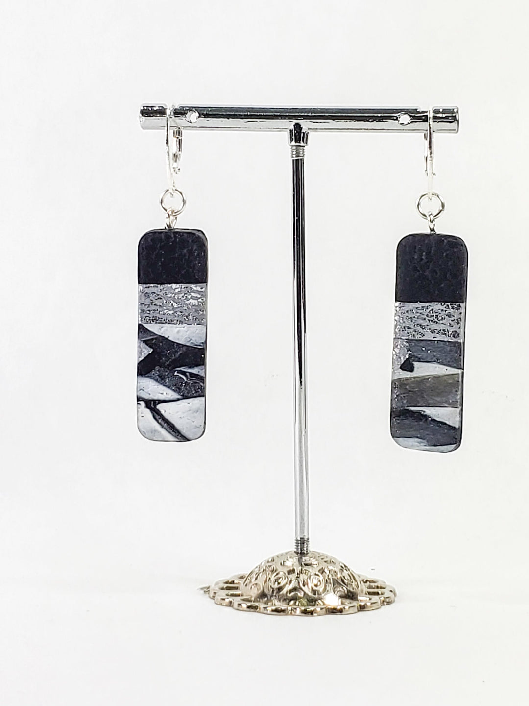 Long Rectangle Dangle Earring - Calacatta-Earrings--Tiry Originals, LLC