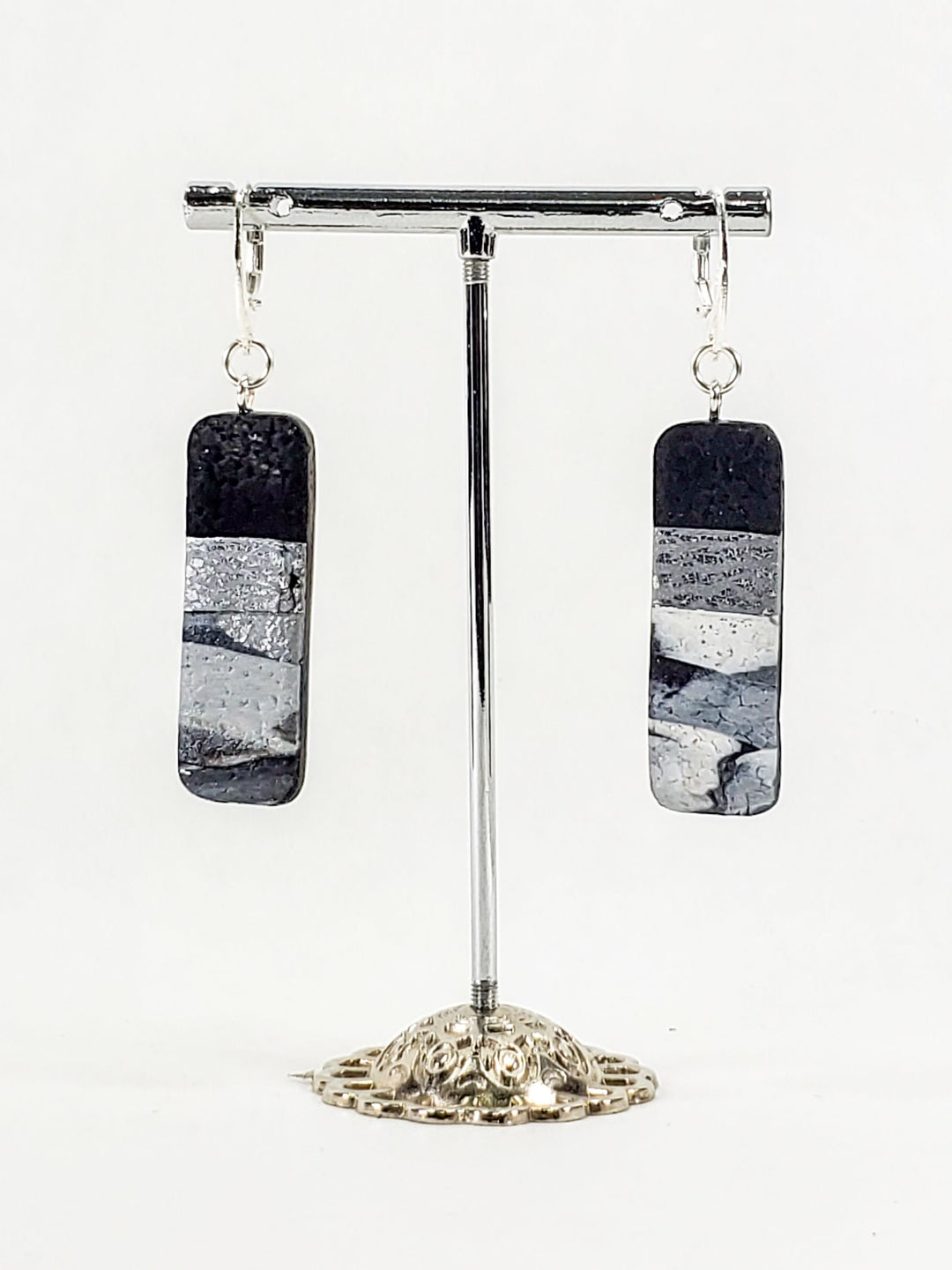 Long Rectangle Dangle Earring - Calacatta-Earrings--Tiry Originals, LLC