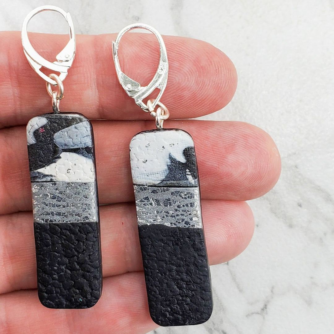 Long Rectangle Dangle Earring - Calacatta-Earrings-Tiry Originals, LLC