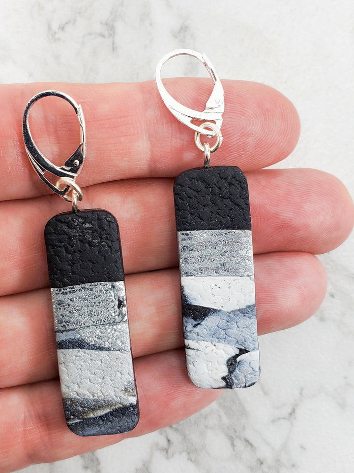 Long Rectangle Dangle Earring - Calacatta-Earrings-Tiry Originals, LLC