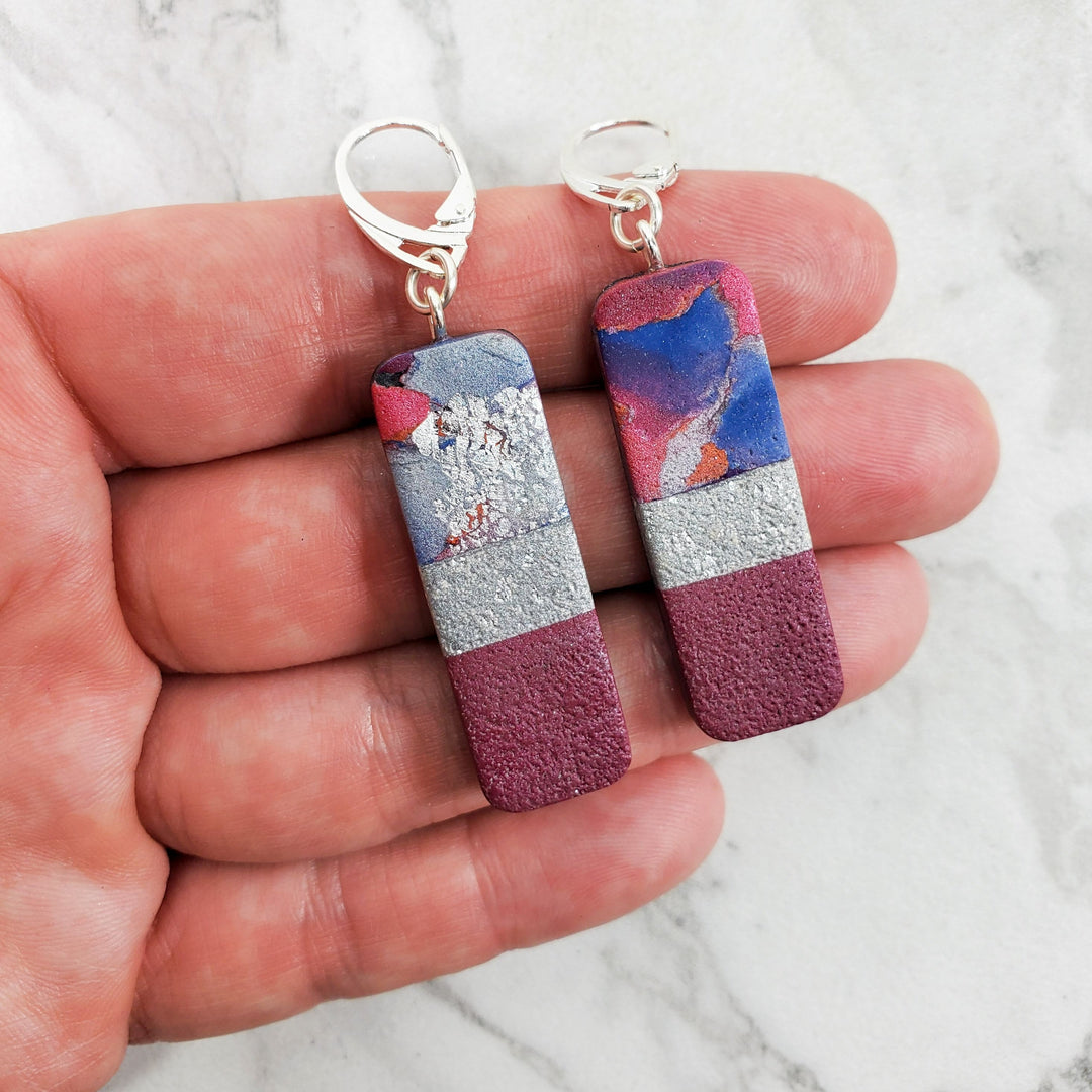 Long Rectangle Dangle Earrings - Marbled - Viva Magenta-Earrings-Tiry Originals, LLC