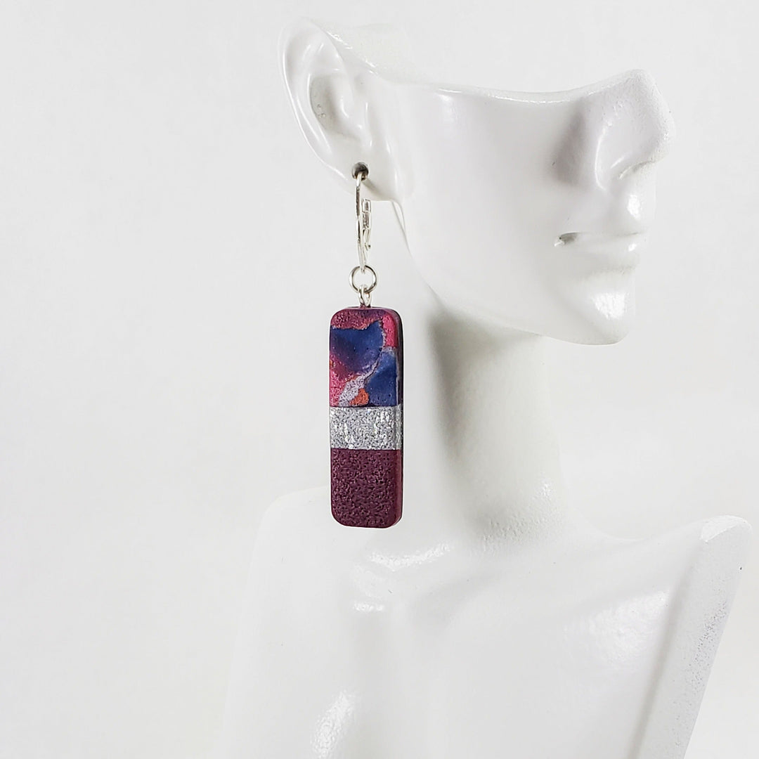 Long Rectangle Dangle Earrings - Marbled - Viva Magenta-Earrings--Tiry Originals, LLC