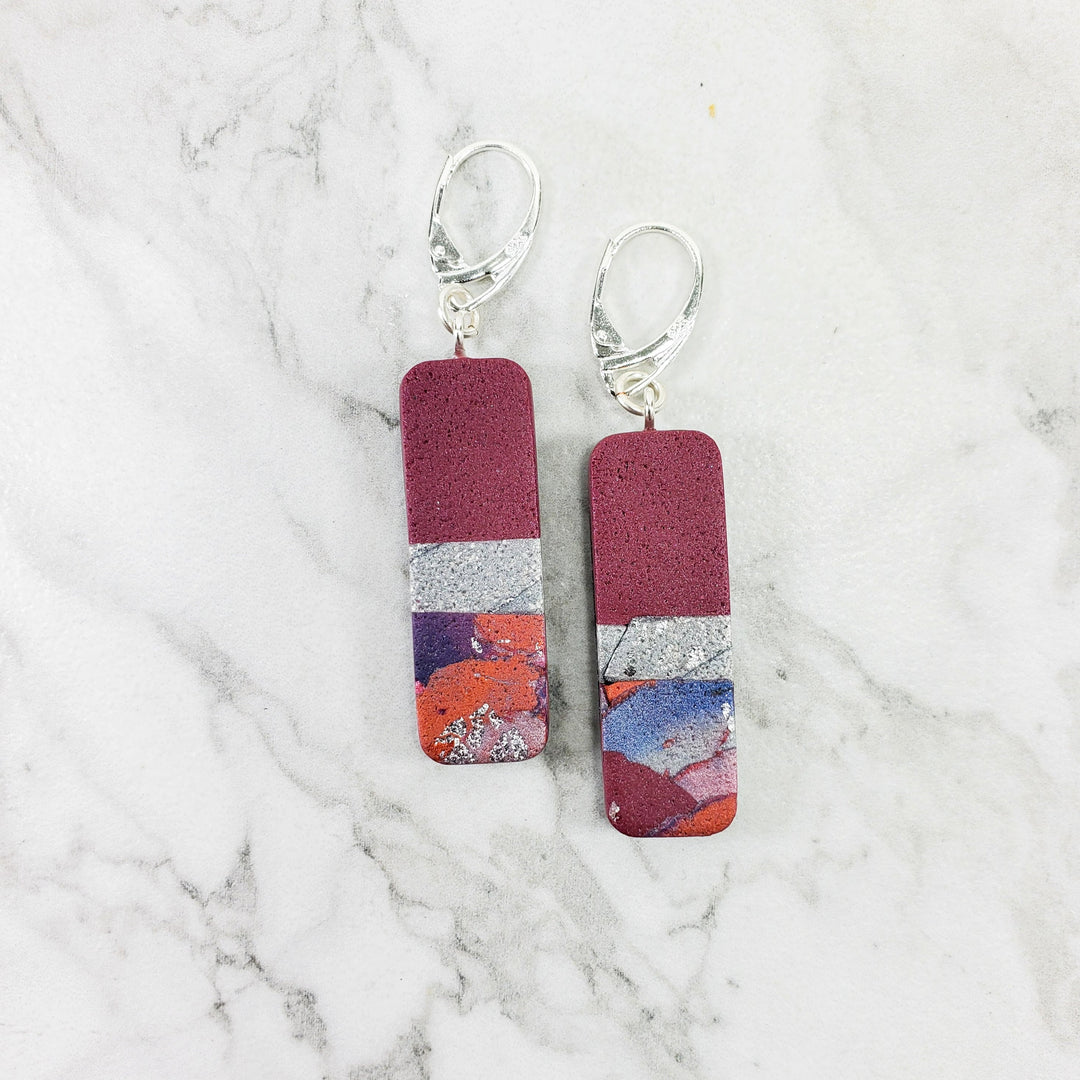 Long Rectangle Dangle Earrings - Marbled - Viva Magenta-Earrings--Tiry Originals, LLC